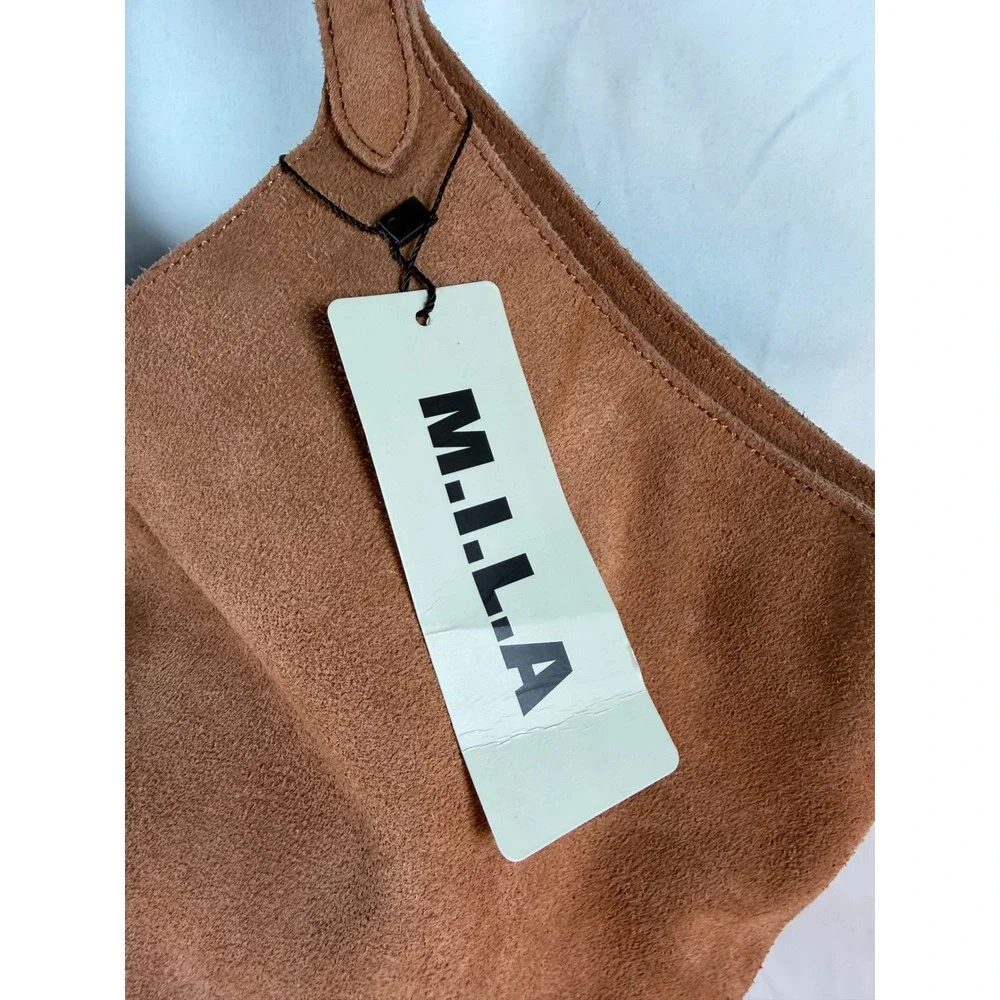 M.I.L.A Emma Bag Tan Brown Suede Leather Hobo Shoulder Bag Womens‎ MILA Handbag
